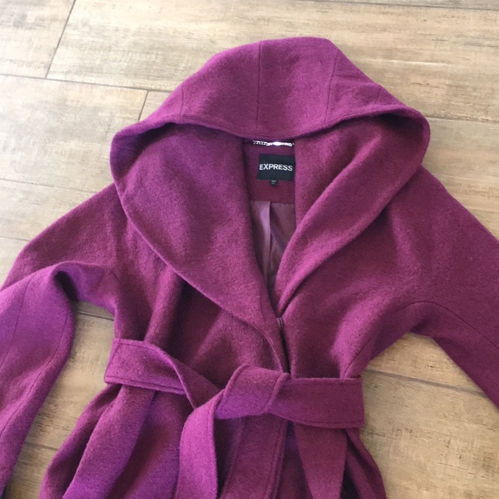 NWOT Gorgeous Express maroon wrap wool coat - Picture 5 of 8